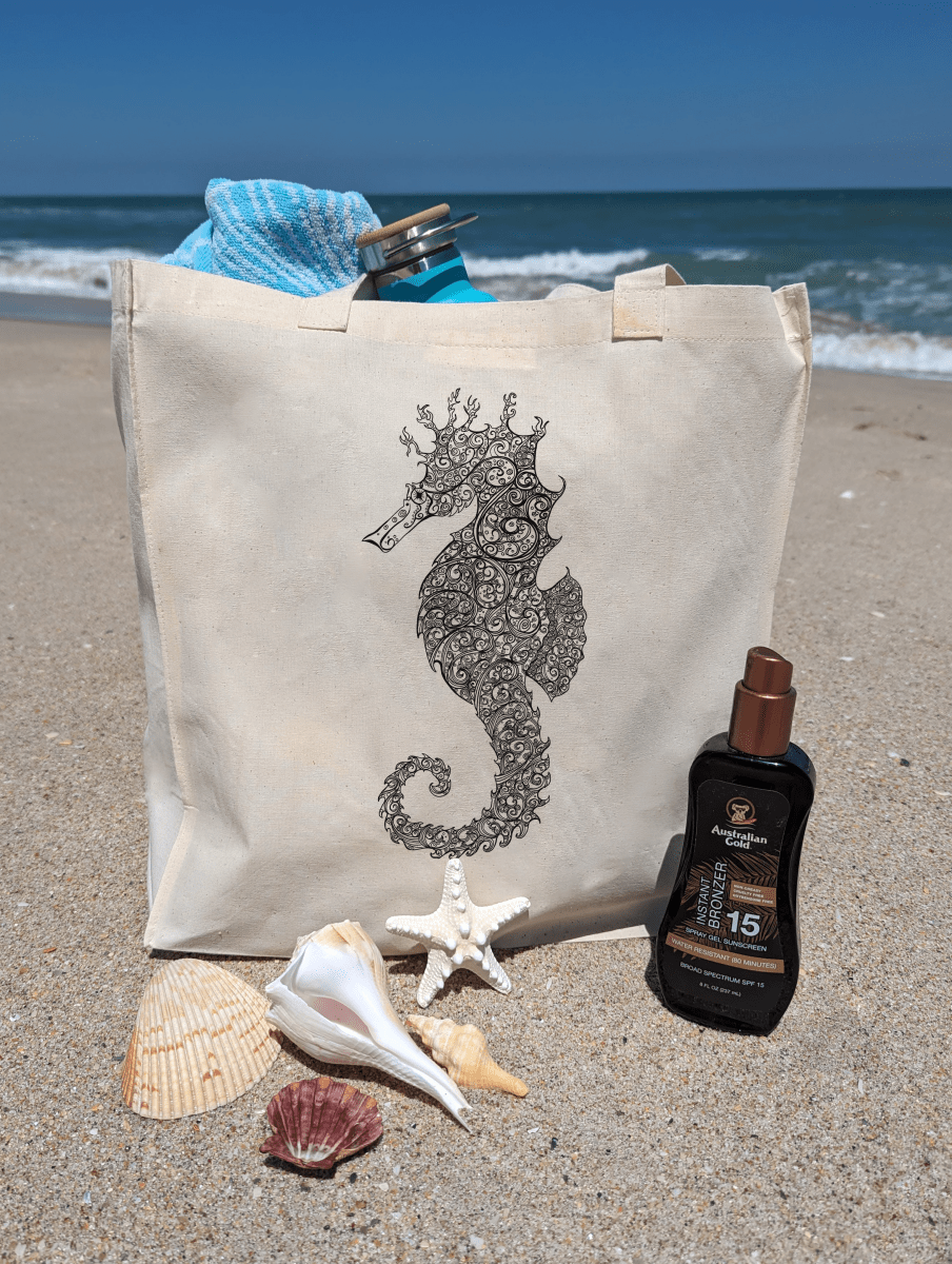 Seahorse Serenity Organic Cotton Beach Bag