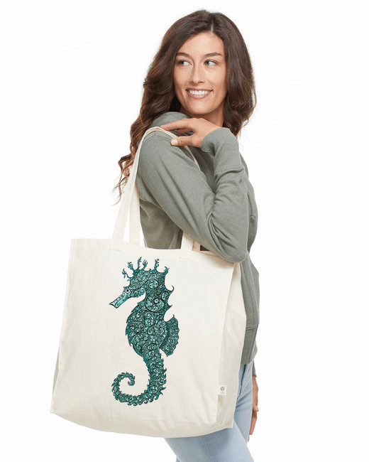 Seahorse Serenity Organic Cotton Beach Bag