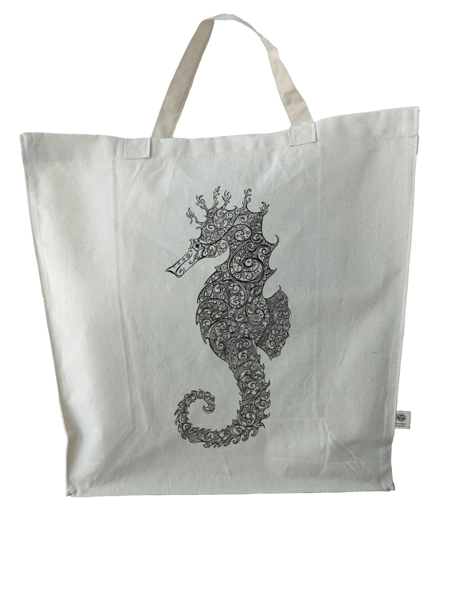 Seahorse Serenity Organic Cotton Beach Bag