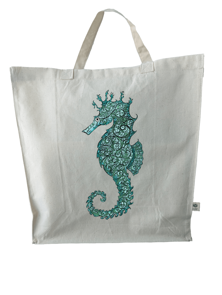 Seahorse Serenity Organic Cotton Beach Bag