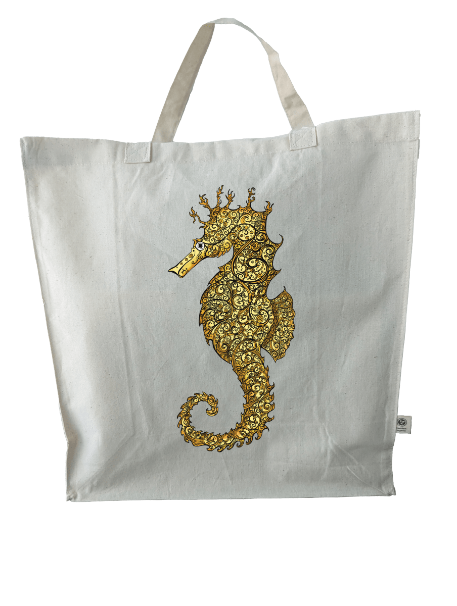 Seahorse Serenity Organic Cotton Beach Bag