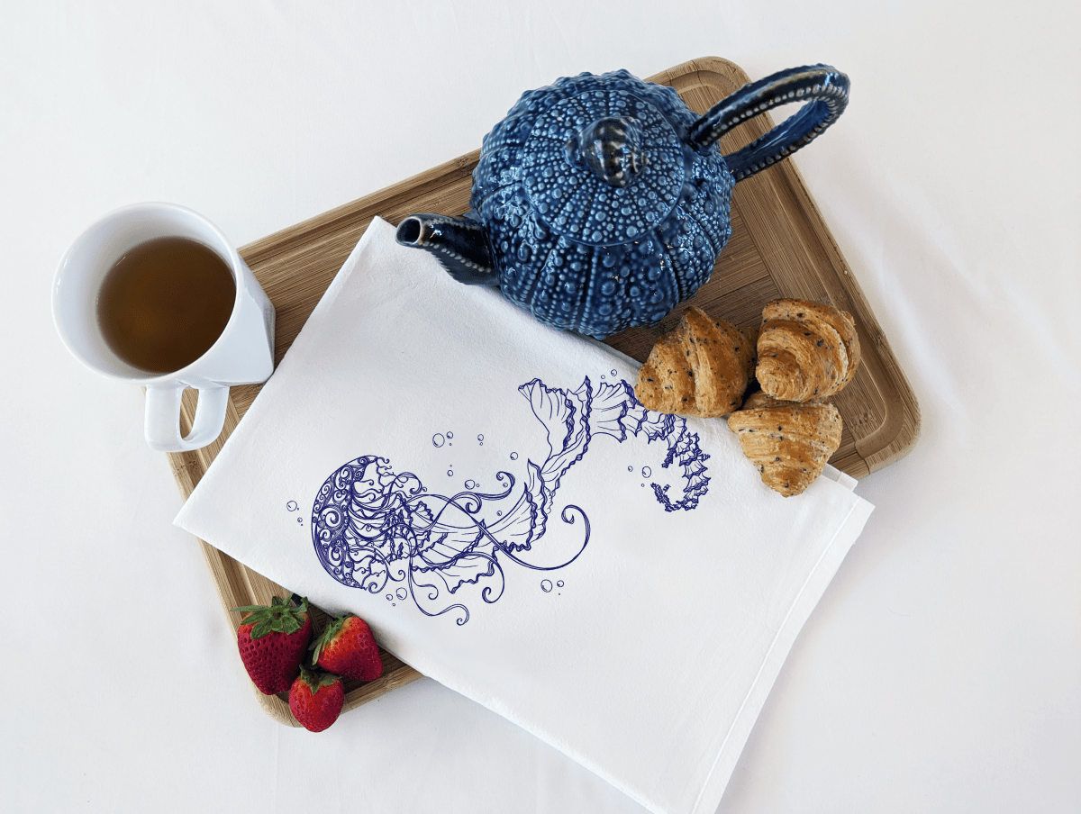 Navy Jellyfish Organic Cotton Kitchen Towel - Eco-Friendly Tea Towel, Sustainable Dish Towel, Nautical-Inspired Kitchen Décor, Nature Inspired Design