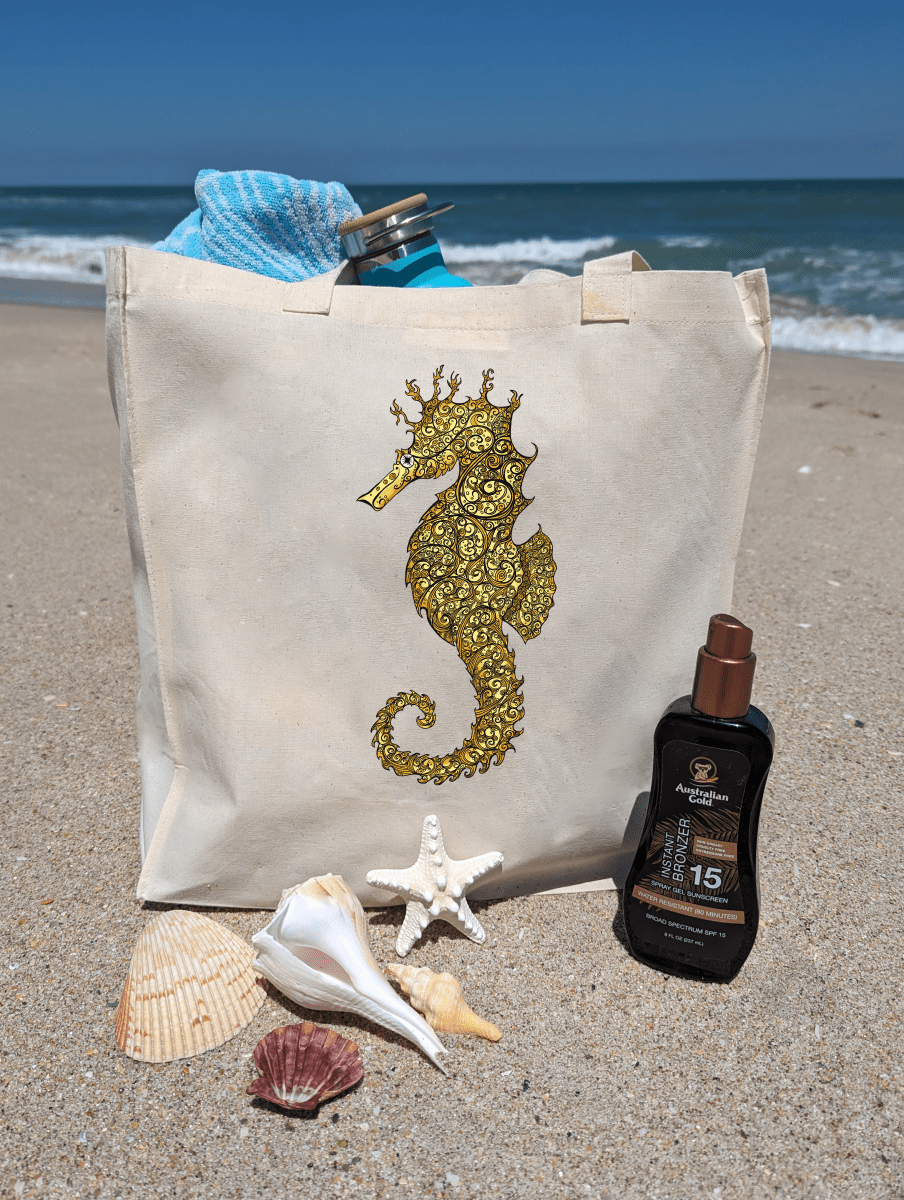 Seahorse Serenity Organic Cotton Beach Bag