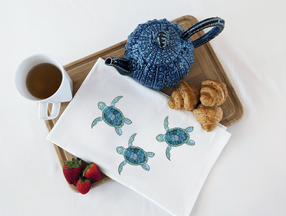 Baby Sea Turtle Organic Cotton Kitchen Towel - Eco-Friendly Tea Towel, Sustainable Dish Towel, Nautical-Inspired Kitchen Décor, Nature Inspired Designs