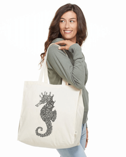 Seahorse Serenity Organic Cotton Beach Bag