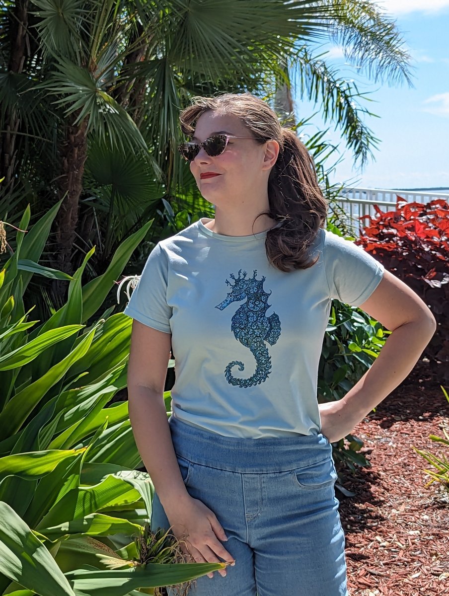 Womens Seahorse Serenity Organic Cotton Crew Neck Tee