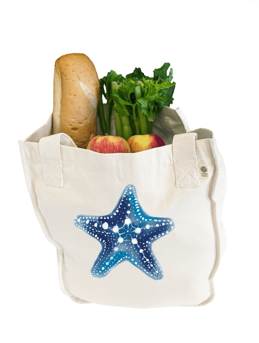 Organic Cotton Tote Bag with Starfish Design | Eco-Friendly Reusable Bag | Sustainable Coastal Decor