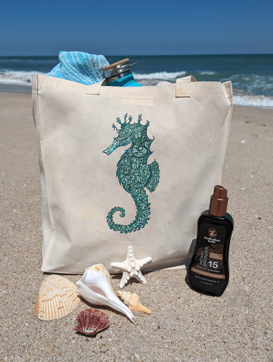 Seahorse Serenity Organic Cotton Beach Bag