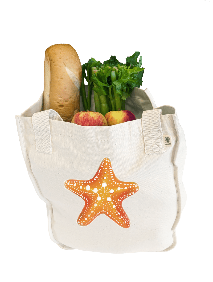 Organic Cotton Tote Bag with Starfish Design | Eco-Friendly Reusable Bag | Sustainable Coastal Decor